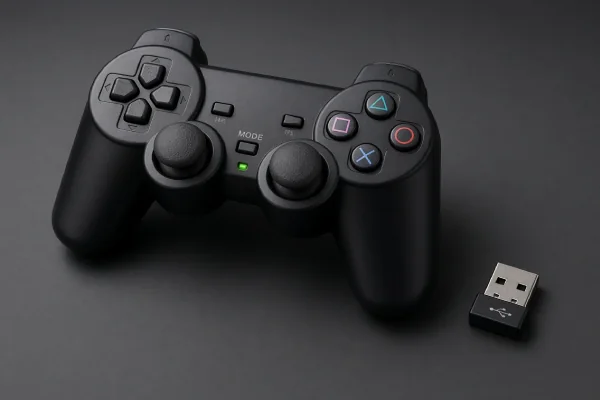 دسته وایرلس PS2 و دانگل گیرنده برای اتصال بی‌سیم